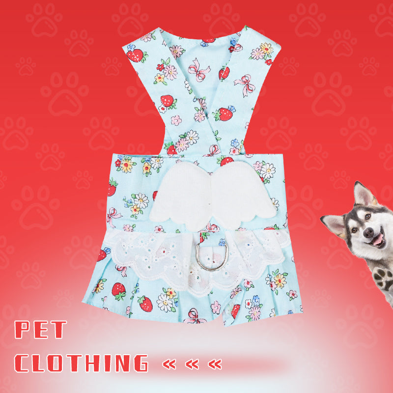 KFX-2984381 Charming Dog Harness Dress with Leash Set for Small Breeds, Featuring Angel Wings Design