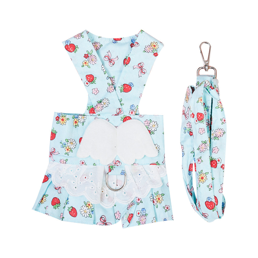 KFX-2984381 Charming Dog Harness Dress with Leash Set for Small Breeds, Featuring Angel Wings Design