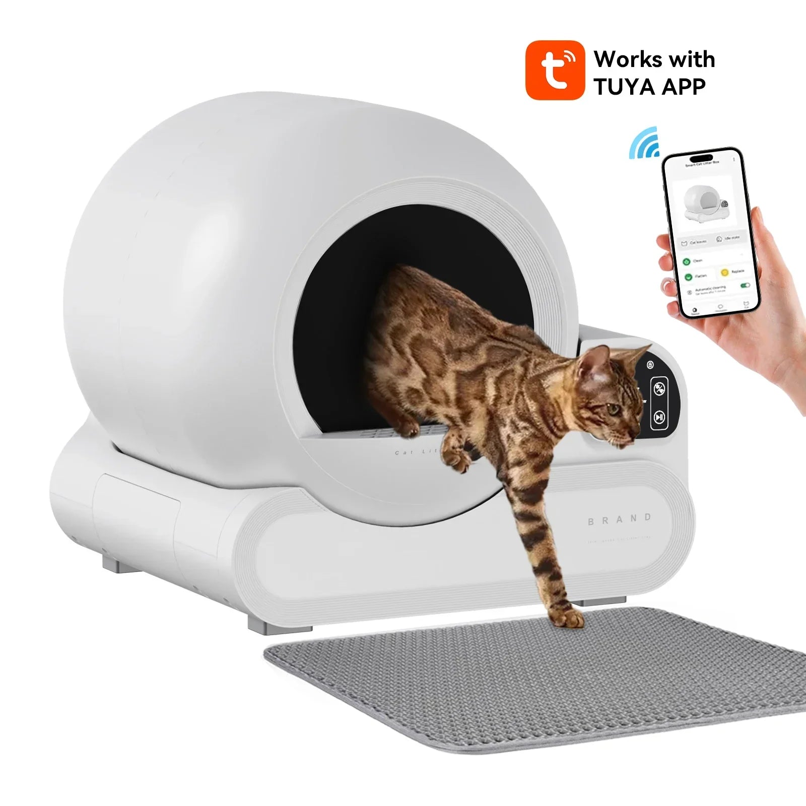 KFX-298451 Automatic 70L Self-Cleaning Cat Litter Box with APP Control and Odor Control for Cats Up to 10kg