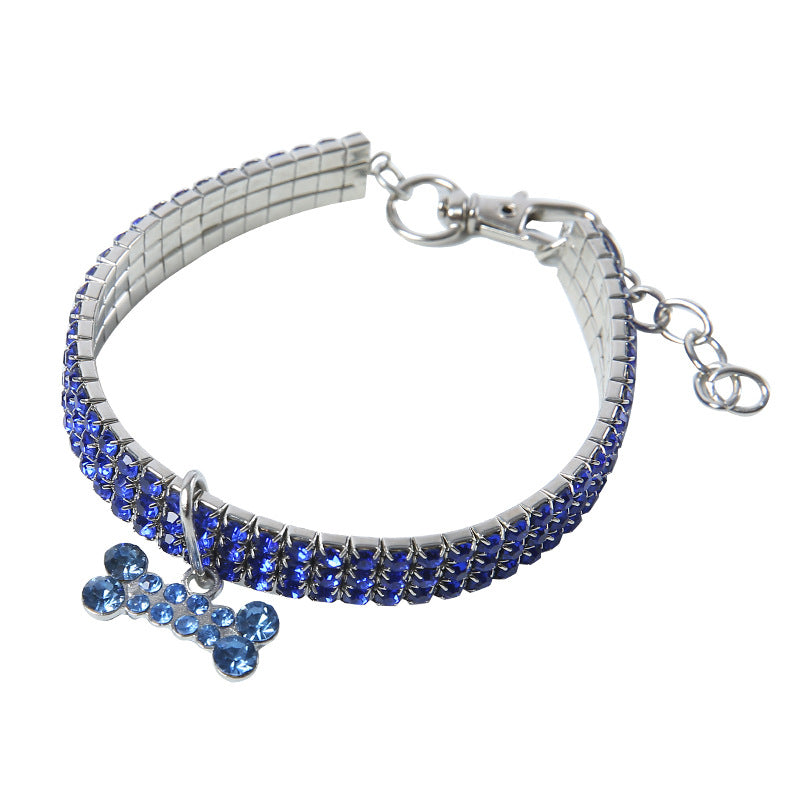 KFX-2984893 Bling Rhinestone Adjustable Dog and Cat Collar with Metal Pendant for Small Pets