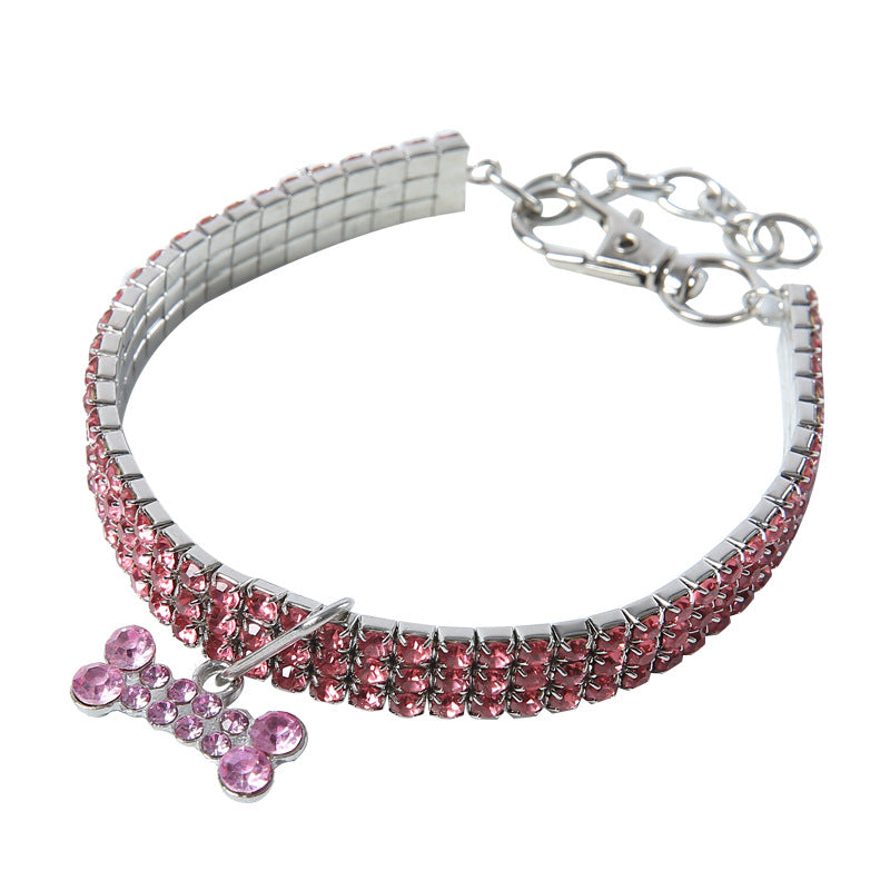 KFX-2984893 Bling Rhinestone Adjustable Dog and Cat Collar with Metal Pendant for Small Pets
