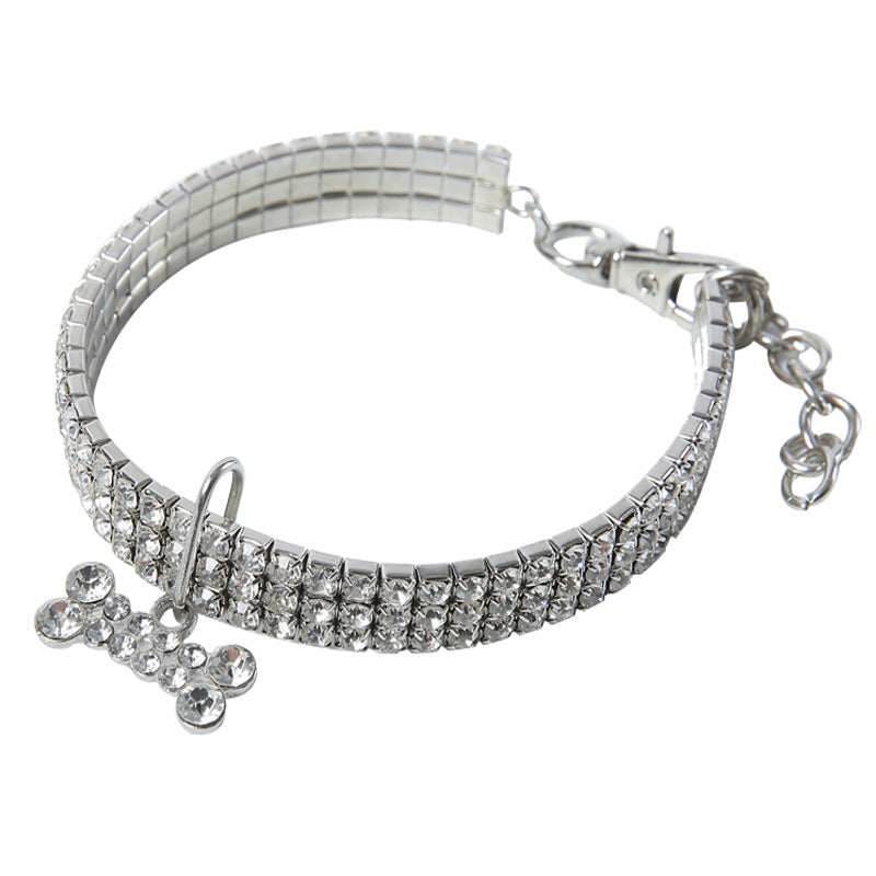 KFX-2984893 Bling Rhinestone Adjustable Dog and Cat Collar with Metal Pendant for Small Pets