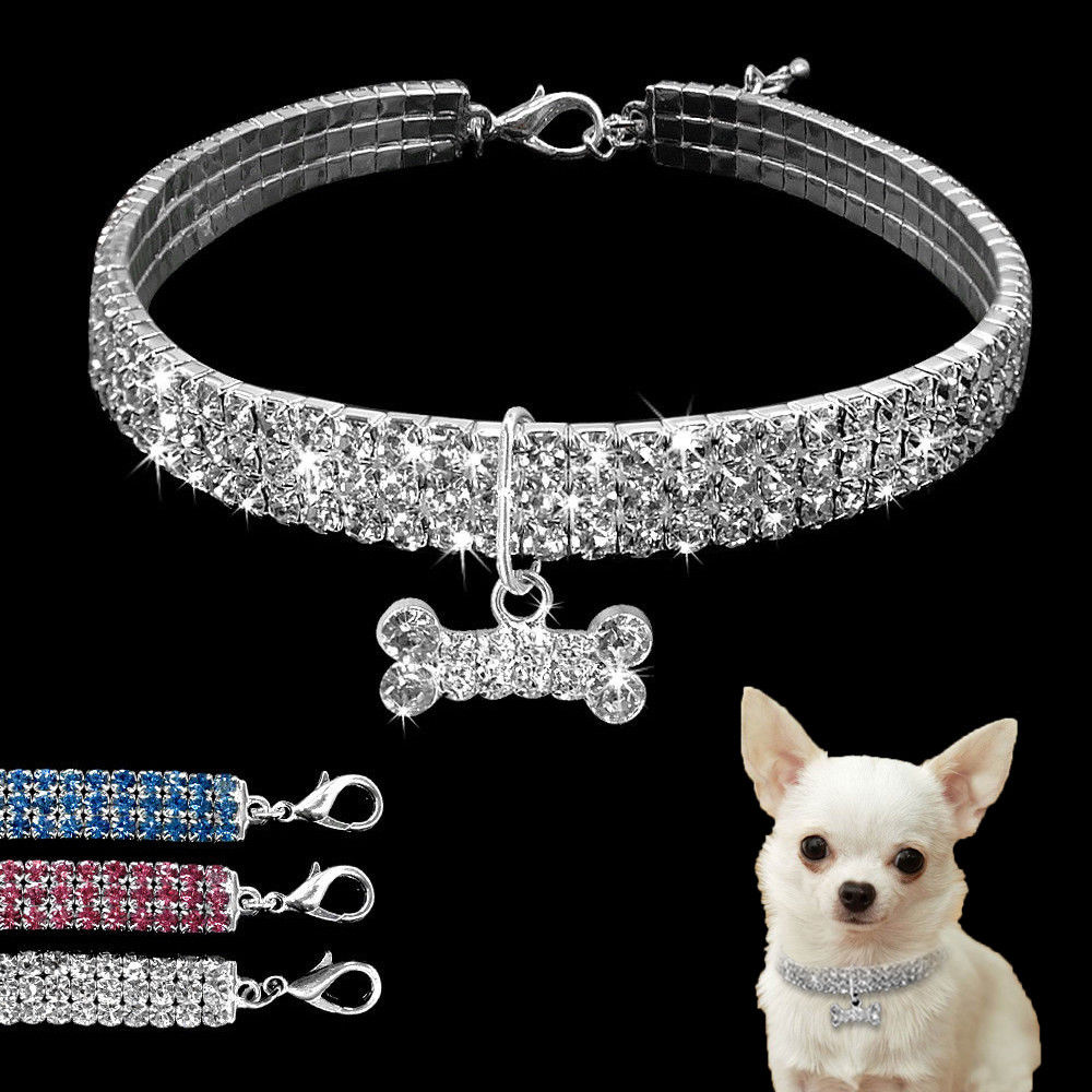 KFX-2984893 Bling Rhinestone Adjustable Dog and Cat Collar with Metal Pendant for Small Pets