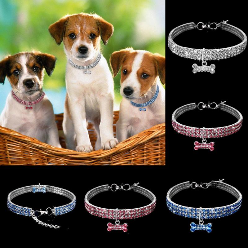 KFX-2984893 Bling Rhinestone Adjustable Dog and Cat Collar with Metal Pendant for Small Pets
