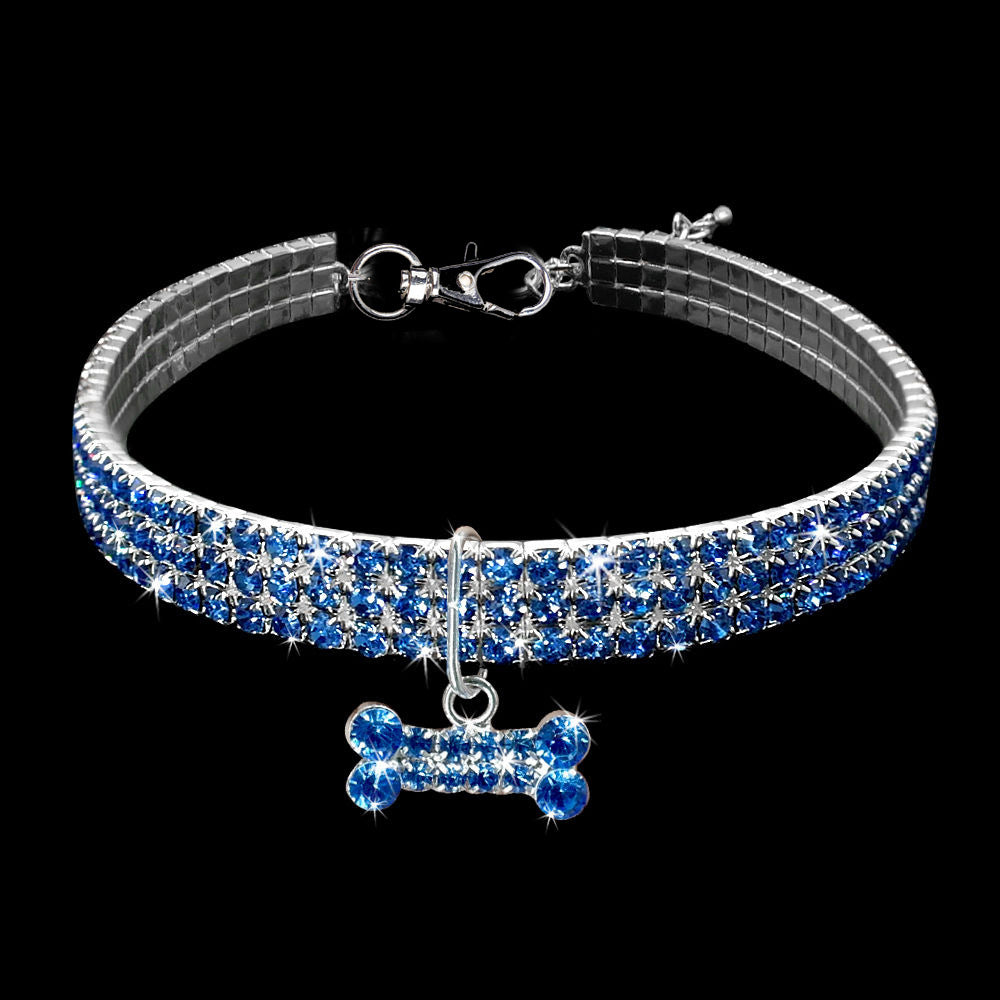 KFX-2984893 Bling Rhinestone Adjustable Dog and Cat Collar with Metal Pendant for Small Pets
