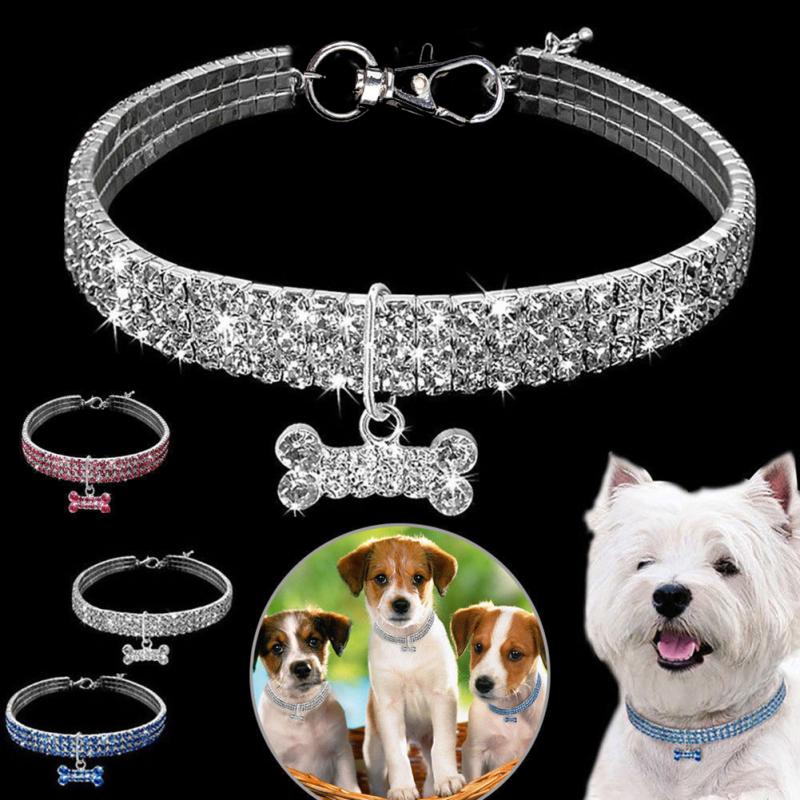 KFX-2984893 Bling Rhinestone Adjustable Dog and Cat Collar with Metal Pendant for Small Pets
