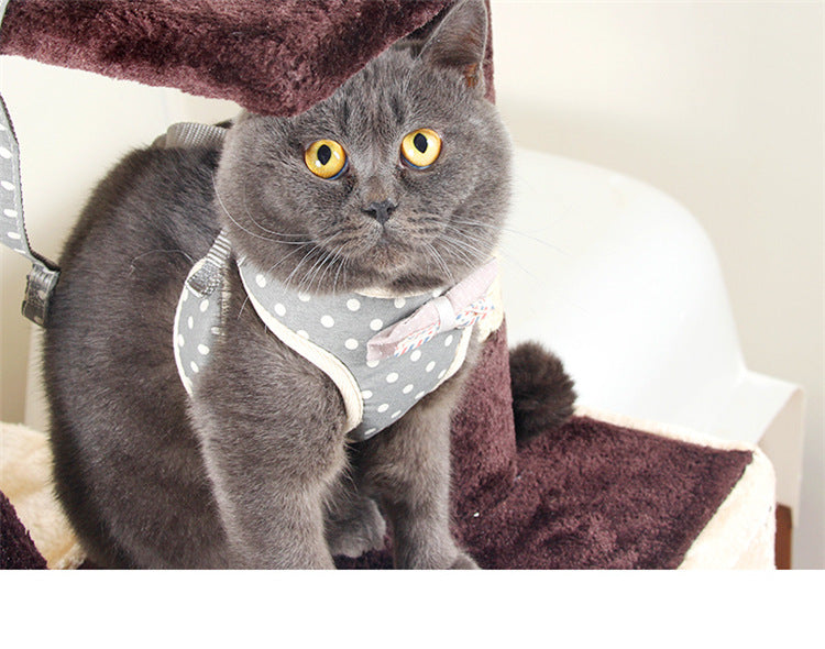 KFX-2986173 Adjustable Cat Harness with Leash – Available in Pink, Blue, Beige, and Gray Options