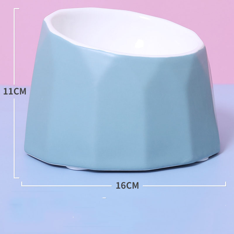 KFX-2988861 Ceramic Slanted Tall Cat Food Bowl with Planet Print - 13.5cm Diameter