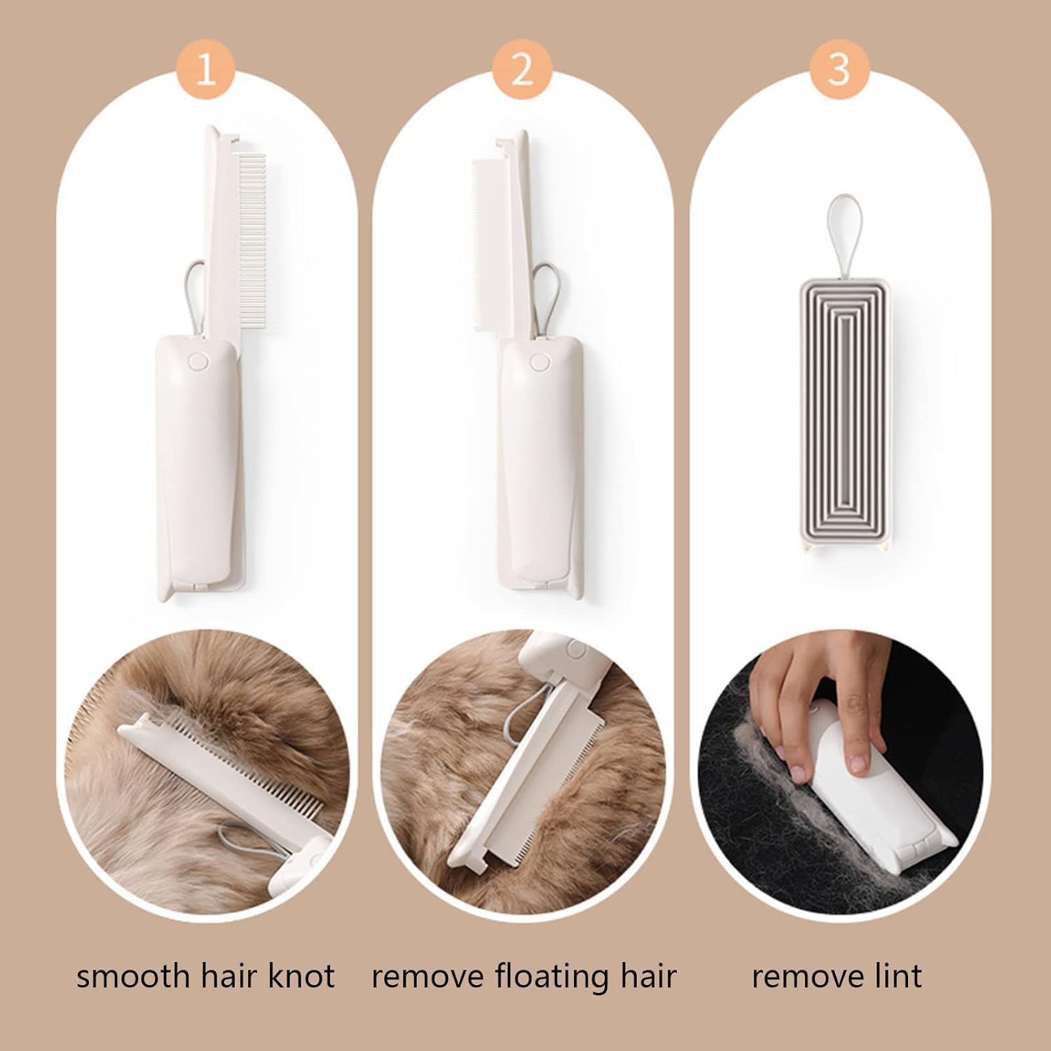 KFX-2990141 Professional 3-in-1 Pet Grooming Comb with Rounded Pins and Lint Brush for Cats and Dogs