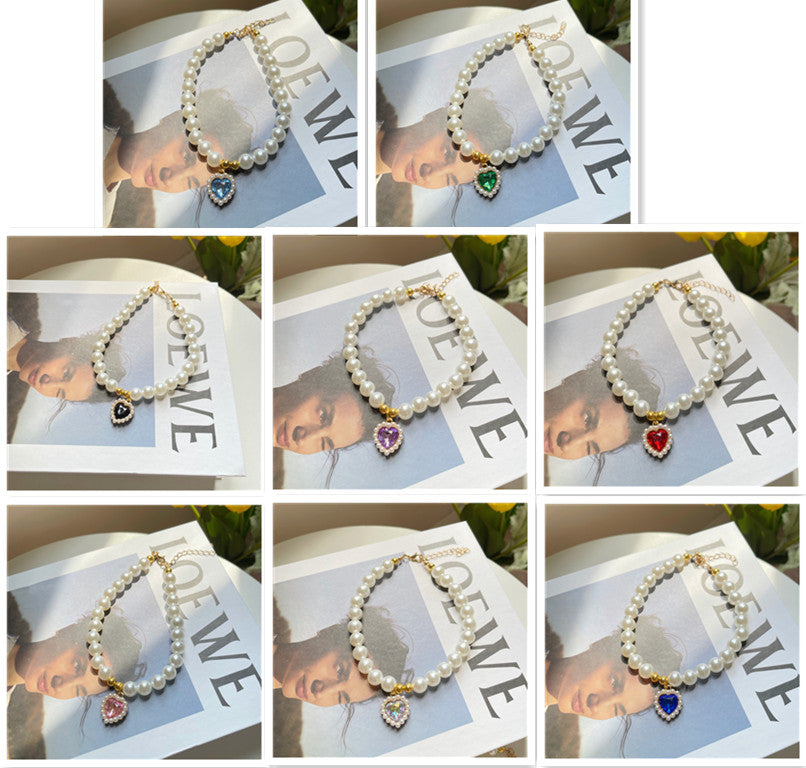 KFX-2990653 Retro Love Crystal Pendant Pet Necklace in Various Colors for Cats and Dogs