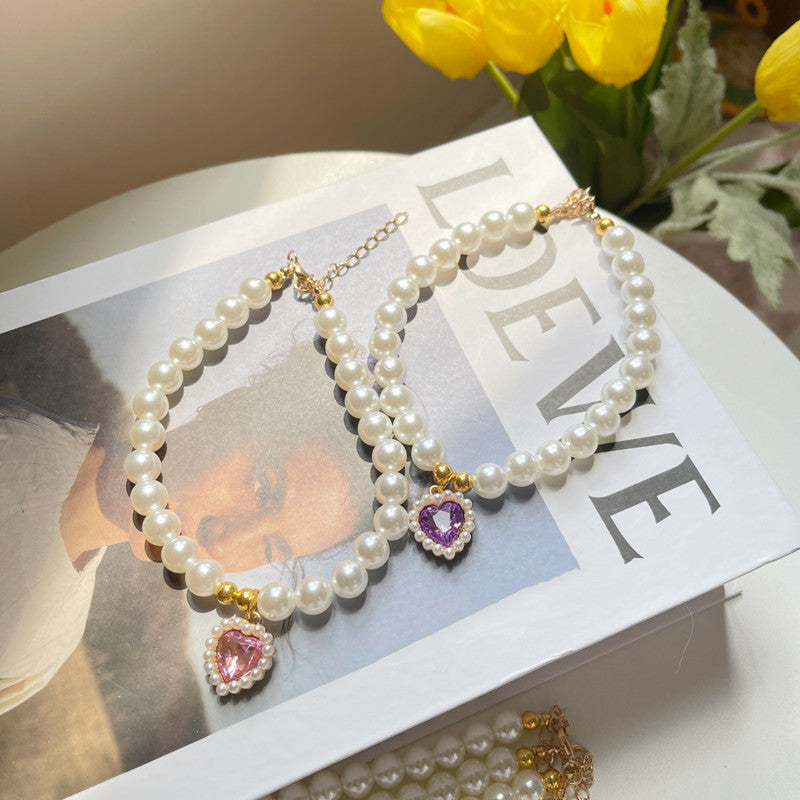 KFX-2990653 Retro Love Crystal Pendant Pet Necklace in Various Colors for Cats and Dogs