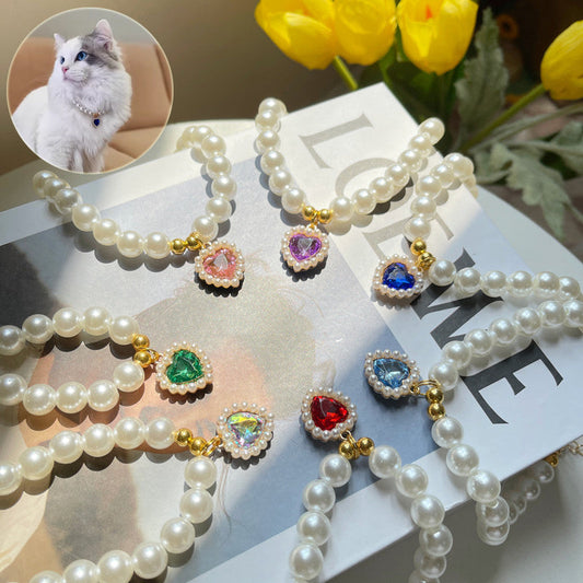 KFX-2990653 Retro Love Crystal Pendant Pet Necklace in Various Colors for Cats and Dogs