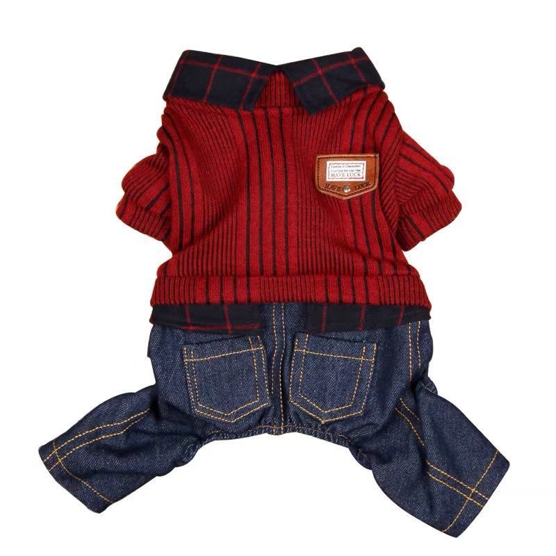 KFX-2991037 Burgundy Thick Four-Legged Dog Clothes for All Sizes