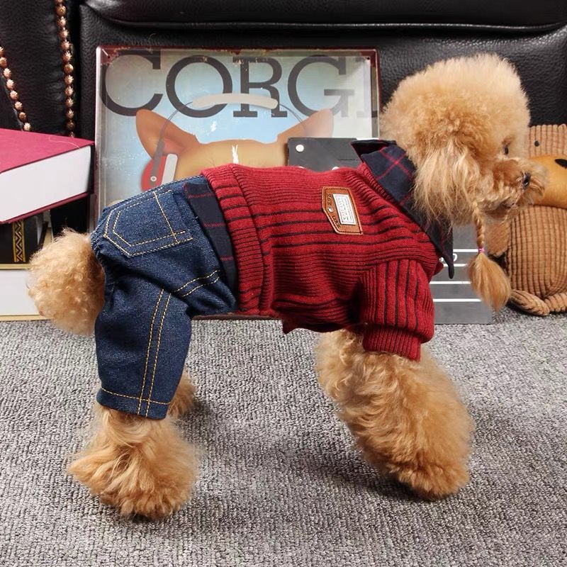 KFX-2991037 Burgundy Thick Four-Legged Dog Clothes for All Sizes