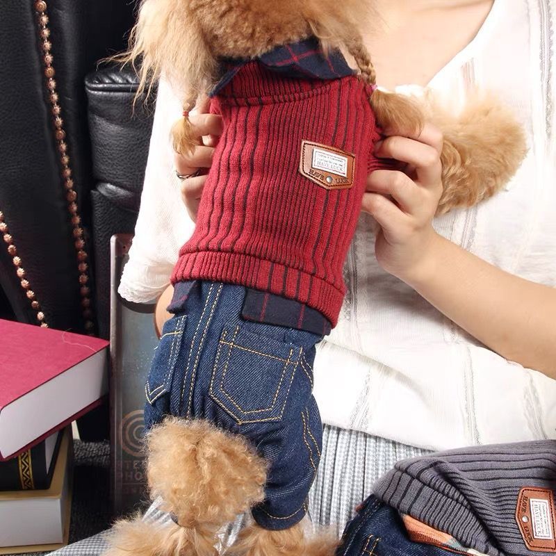 KFX-2991037 Burgundy Thick Four-Legged Dog Clothes for All Sizes