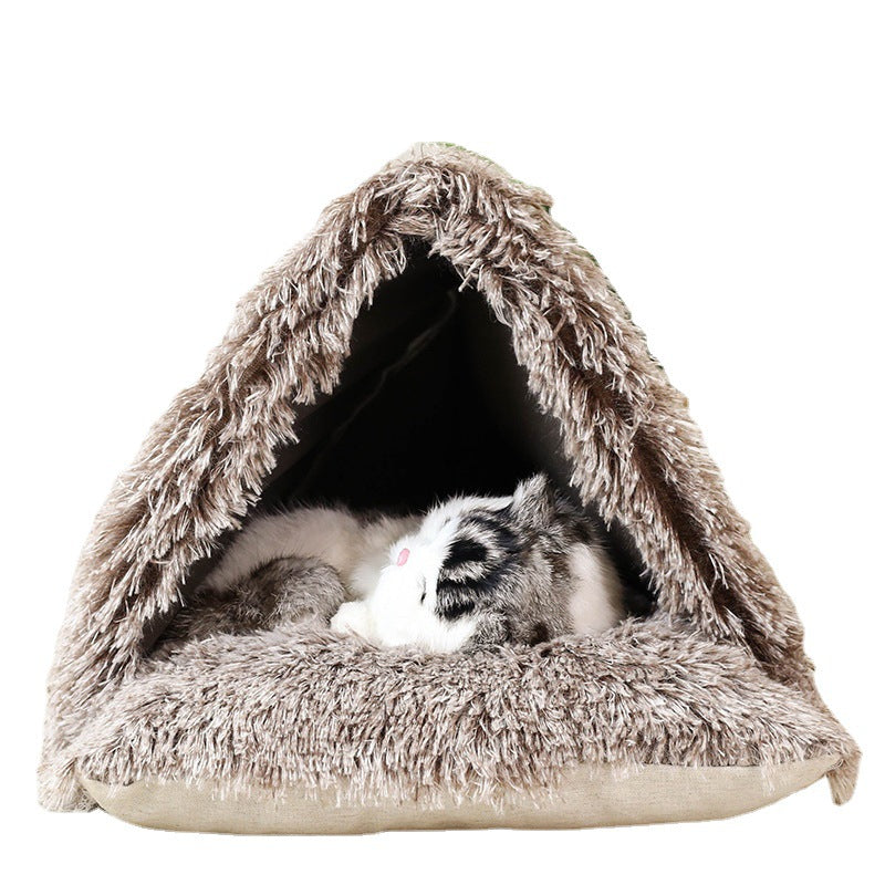 KFX-2992701 Cozy Semi-Closed Pet Bed for Cats and Small Dogs – Winter Warmth, Soft Cloth Comfort