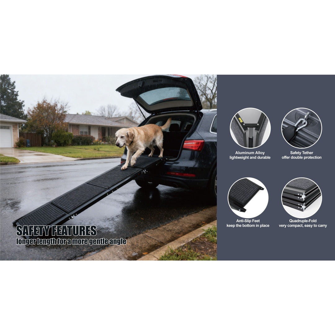 KFX-2996797 Portable Dog Ramp for Car - 71" Long, 19.5" Wide, Non-Slip Surface, Supports Up to 250 lbs
