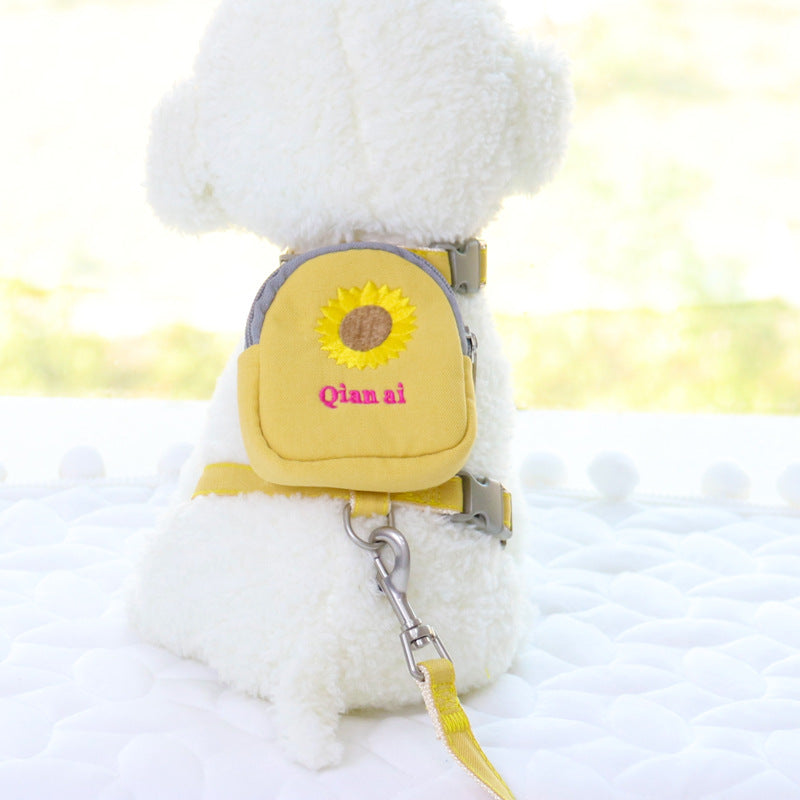 KFX-2997693 Korean Embroidered Dog Chest Strap with Adjustable Leash - Multiple Colors Available