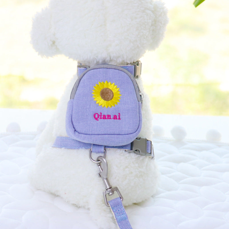 KFX-2997693 Korean Embroidered Dog Chest Strap with Adjustable Leash - Multiple Colors Available