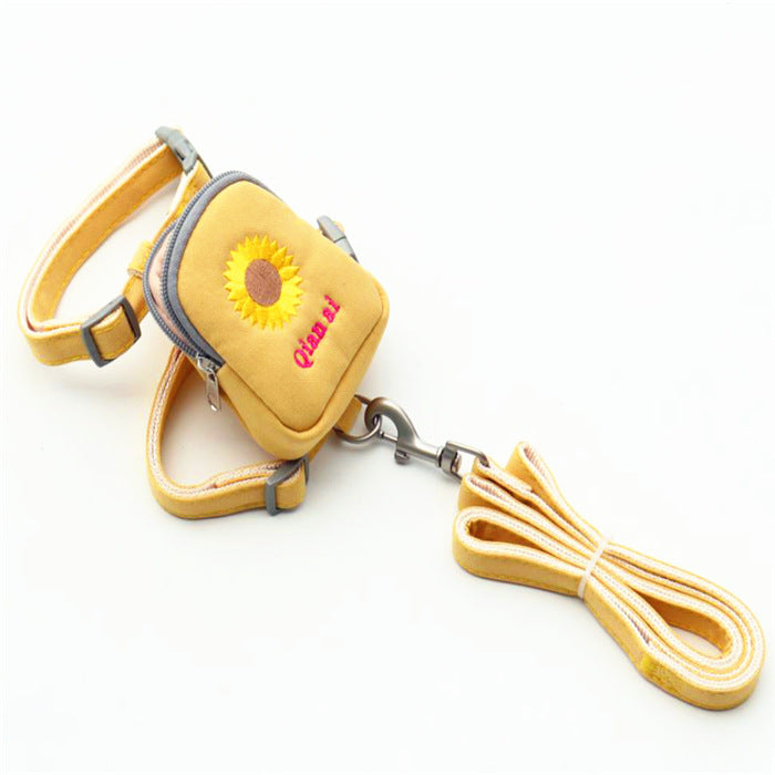 KFX-2997693 Korean Embroidered Dog Chest Strap with Adjustable Leash - Multiple Colors Available