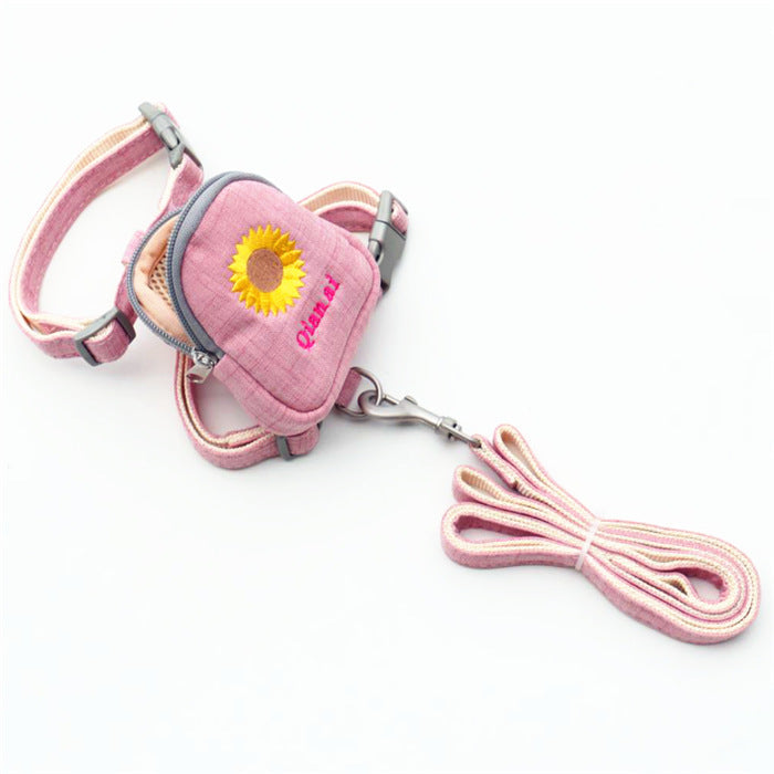 KFX-2997693 Korean Embroidered Dog Chest Strap with Adjustable Leash - Multiple Colors Available