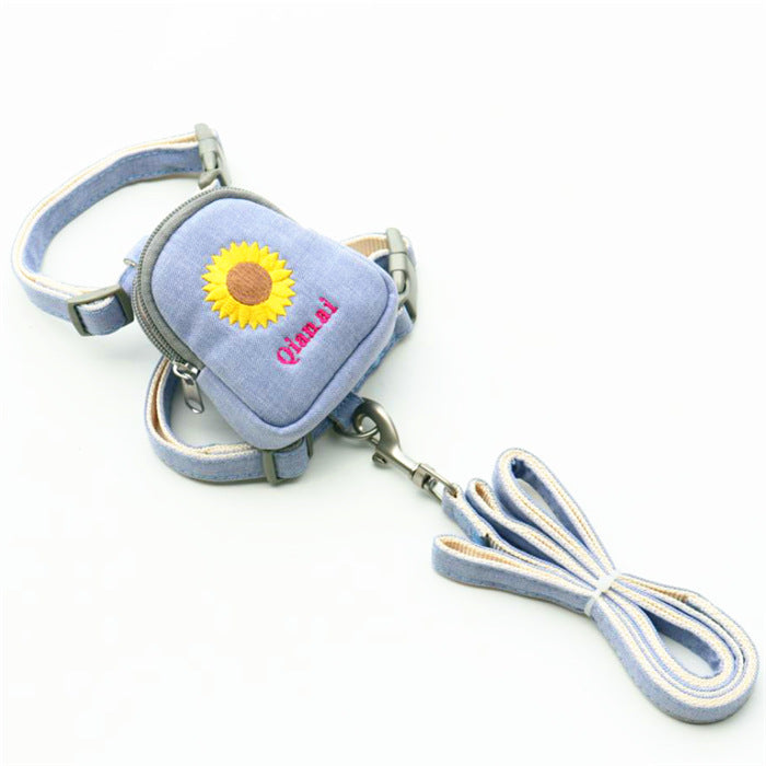 KFX-2997693 Korean Embroidered Dog Chest Strap with Adjustable Leash - Multiple Colors Available