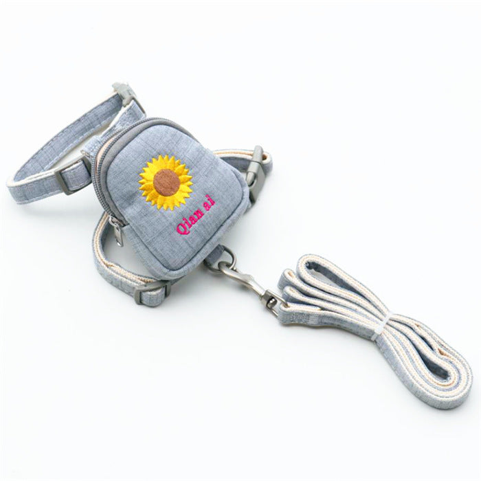 KFX-2997693 Korean Embroidered Dog Chest Strap with Adjustable Leash - Multiple Colors Available