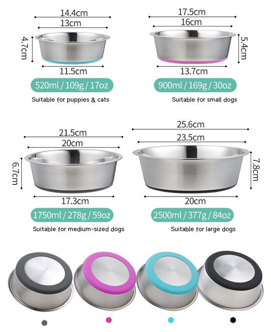 KFX-2998589 Stainless Steel Pet Bowl with Silicone Base for Dogs and Cats - Available in Multiple Colors and Sizes