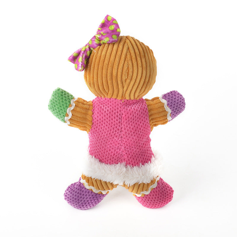 KFX-2999229 Gingerbread Man Plush Dog Toy - Blue & Pink Christmas Sounding Toy (23x20x5cm)