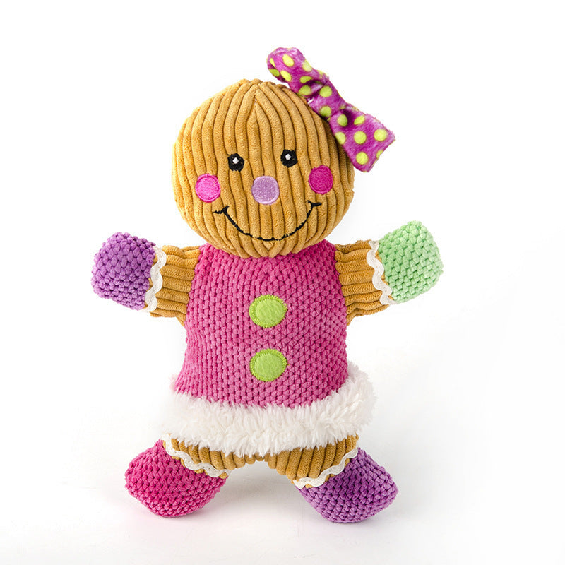 KFX-2999229 Gingerbread Man Plush Dog Toy - Blue & Pink Christmas Sounding Toy (23x20x5cm)
