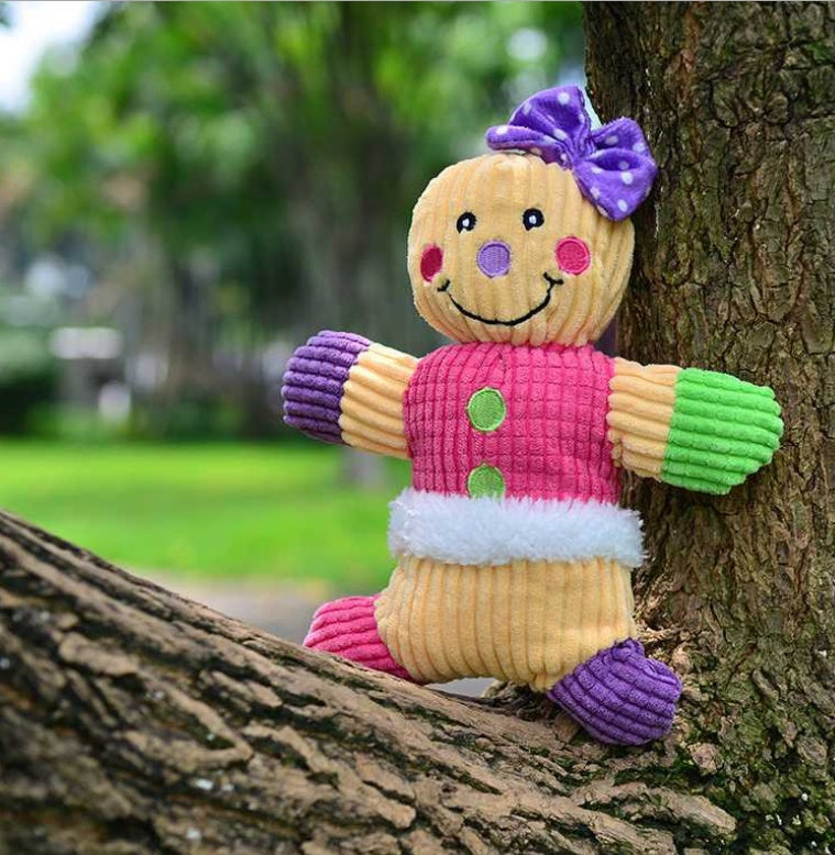 KFX-2999229 Gingerbread Man Plush Dog Toy - Blue & Pink Christmas Sounding Toy (23x20x5cm)