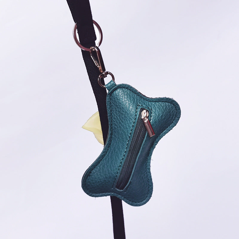 KFX-3000637 Portable PU Leather Pet Waste Bag Holder - Stylish Design with Trash Bags Included
