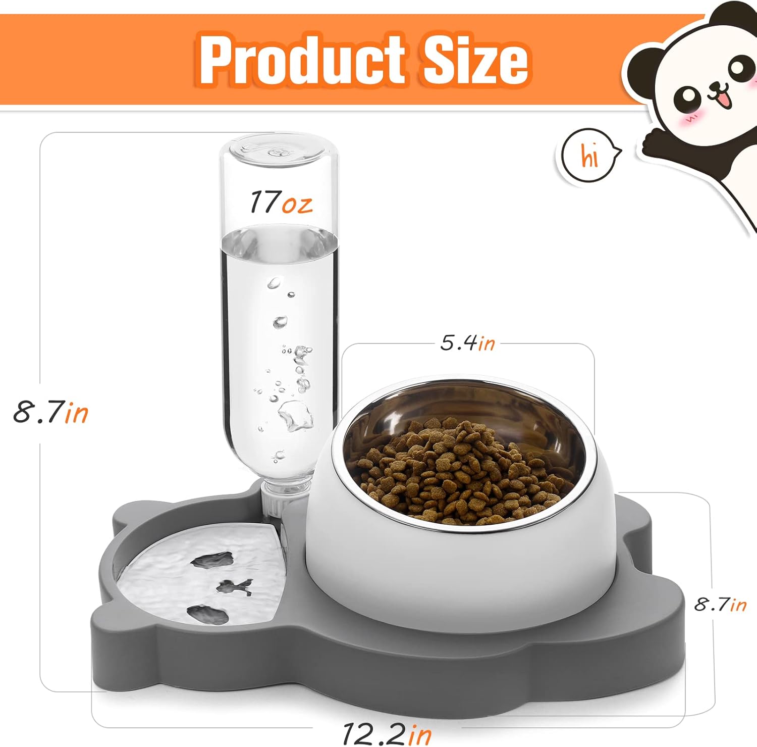 KFX-3001661 Tilted Elevated Stainless Steel Cat and Dog Bowls with Automatic Water Dispenser