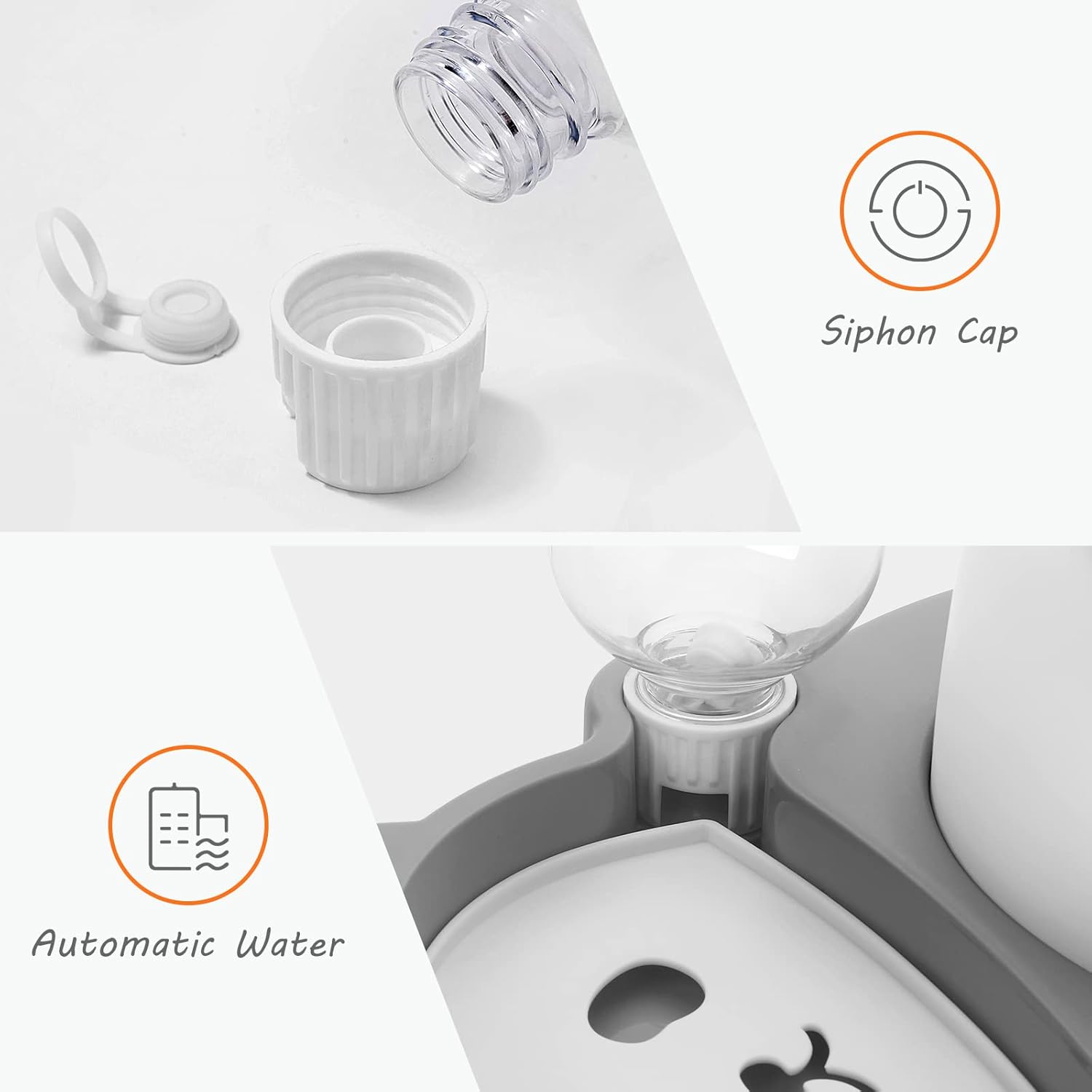 KFX-3001661 Tilted Elevated Stainless Steel Cat and Dog Bowls with Automatic Water Dispenser