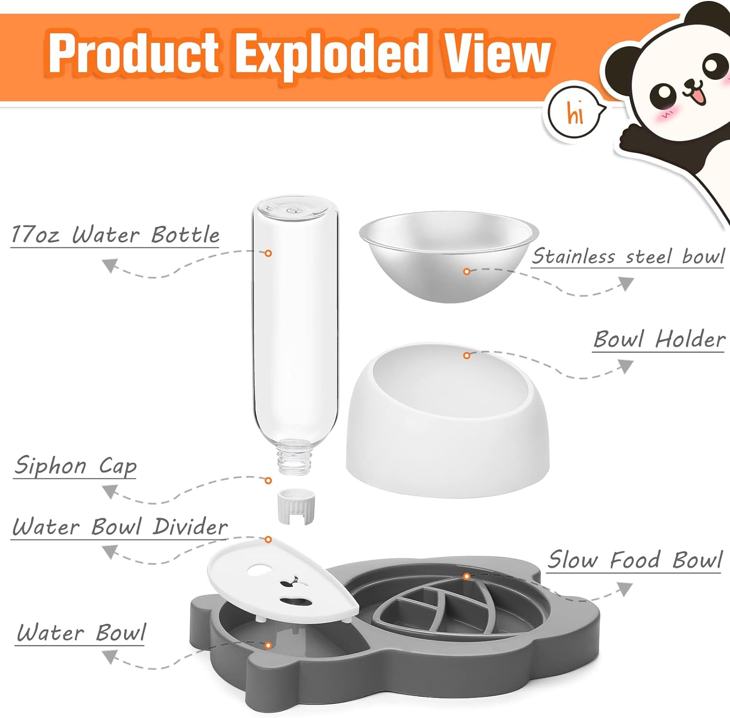 KFX-3001661 Tilted Elevated Stainless Steel Cat and Dog Bowls with Automatic Water Dispenser