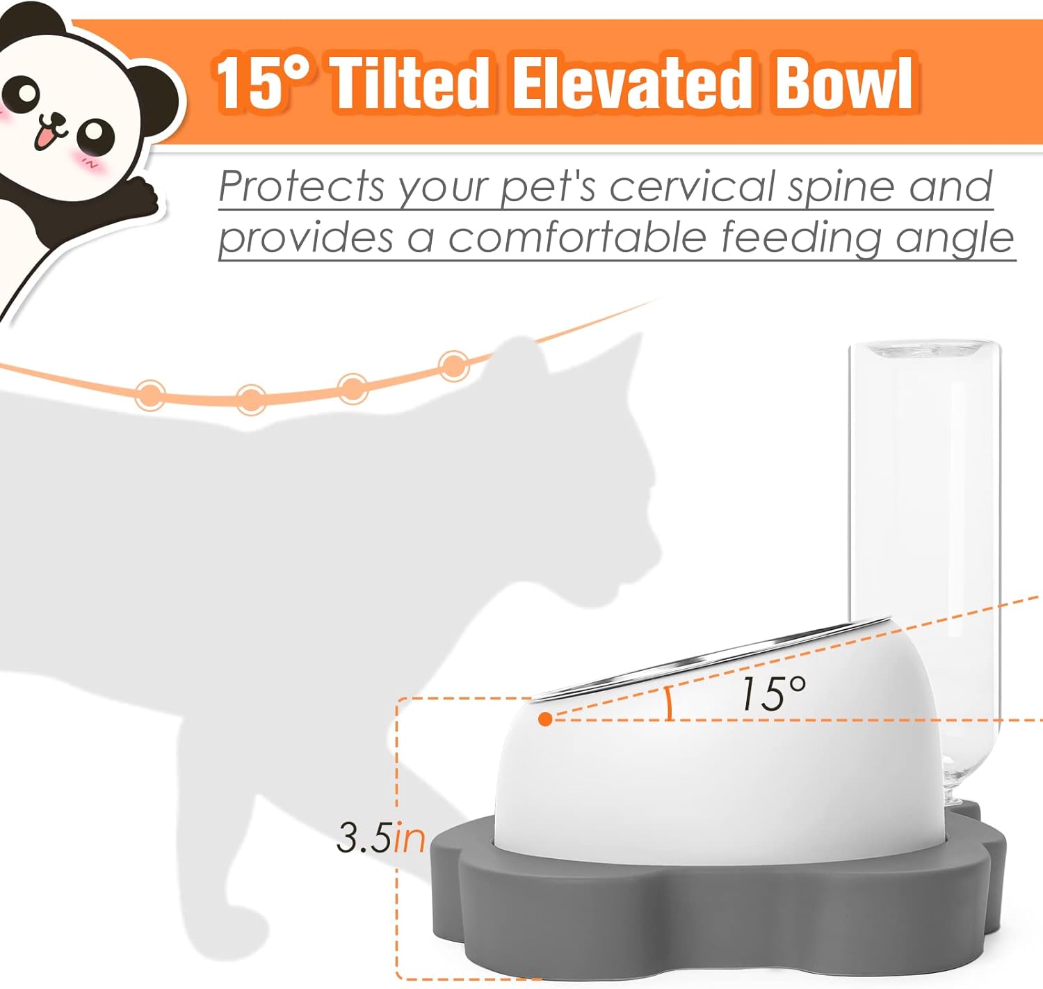 KFX-3001661 Tilted Elevated Stainless Steel Cat and Dog Bowls with Automatic Water Dispenser