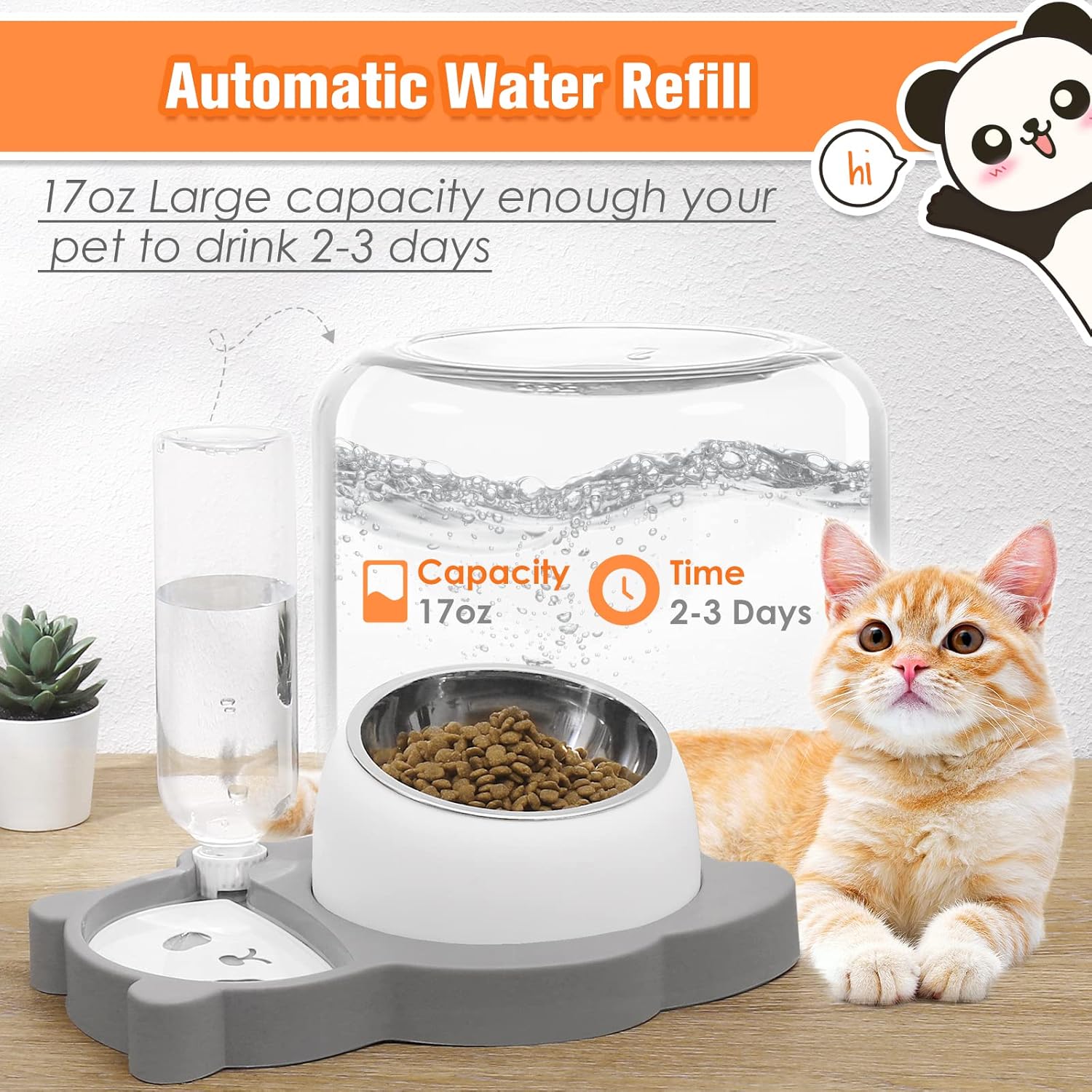 KFX-3001661 Tilted Elevated Stainless Steel Cat and Dog Bowls with Automatic Water Dispenser