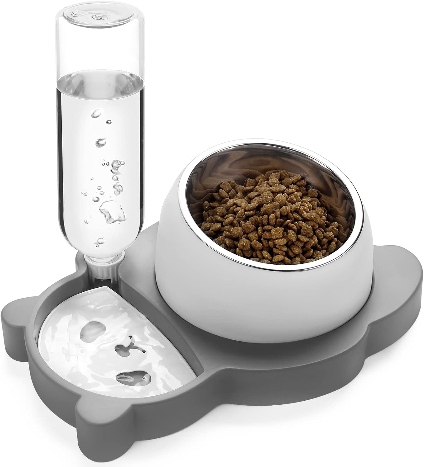 KFX-3001661 Tilted Elevated Stainless Steel Cat and Dog Bowls with Automatic Water Dispenser