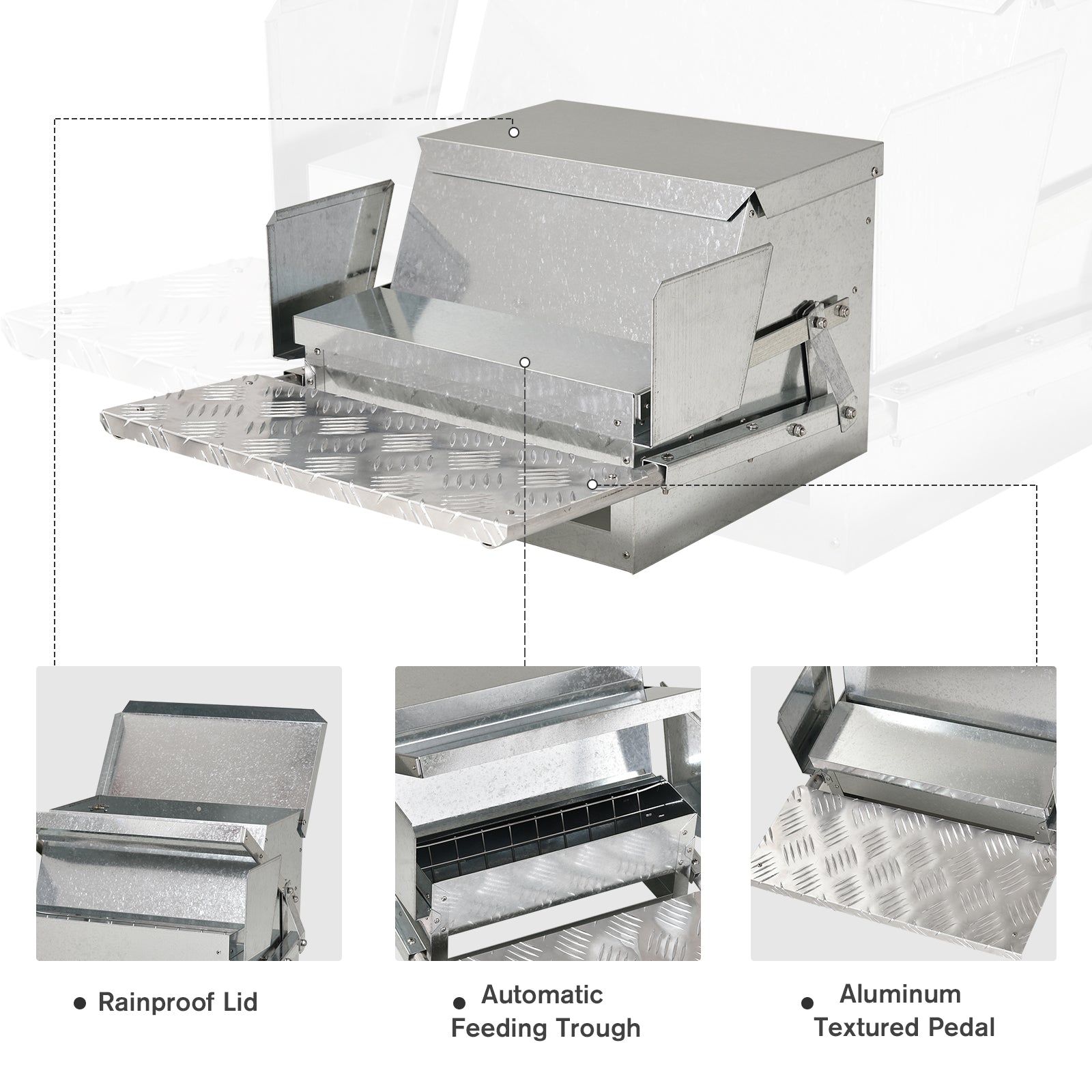 KFX-3002045 30 lbs Capacity Automatic Chicken Feeder - Galvanized Steel & Aluminum, Weatherproof Design