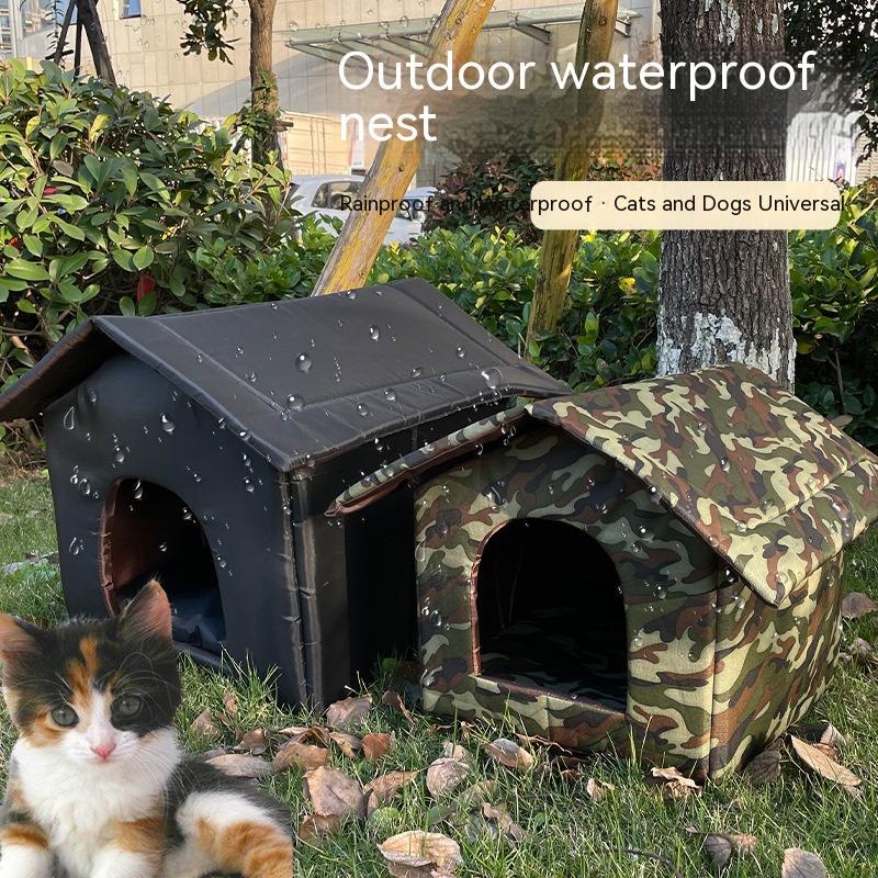 KFX-3002429 Outdoor Waterproof Foldable Cat House - Removable & Washable Pet Nest in Black and Camouflage