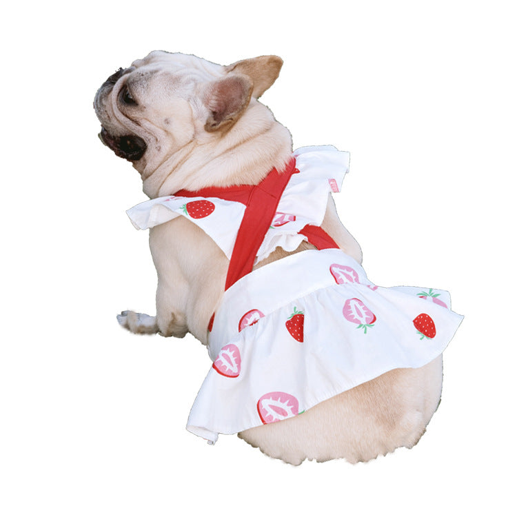 KFX-3002941 Flounce Suspender Skirt in White with Blue Print for Pets
