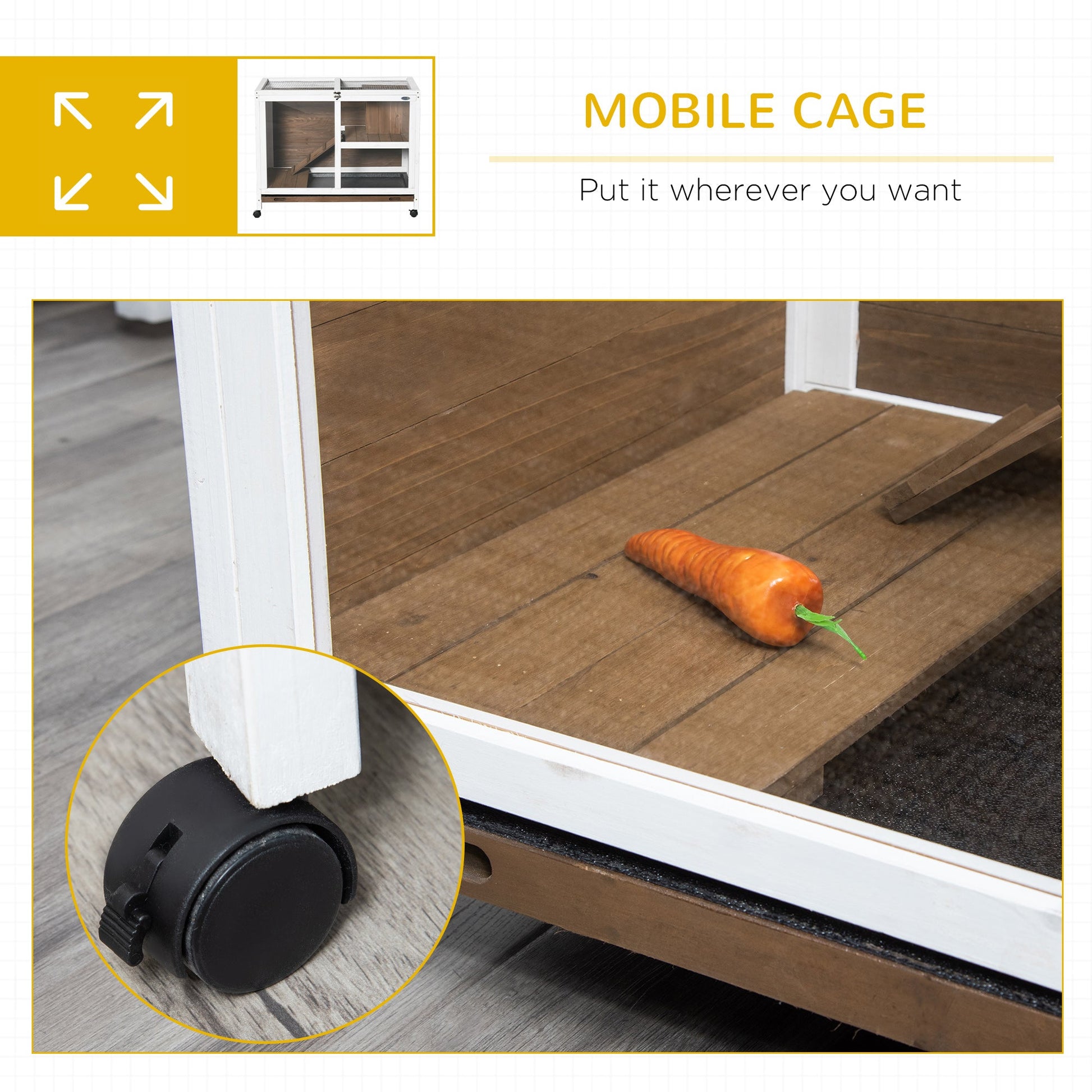 KFX-3007805 Indoor Fir Wood Rabbit Hutch with Living Room and Run Area for Small Pets