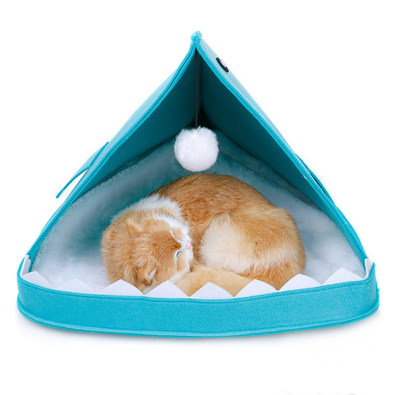 KFX-3008189 Shark Design Pet Nest House in Blue and Grey, Eco-Friendly Felt Material, Perfect for Pets Up to 8kg