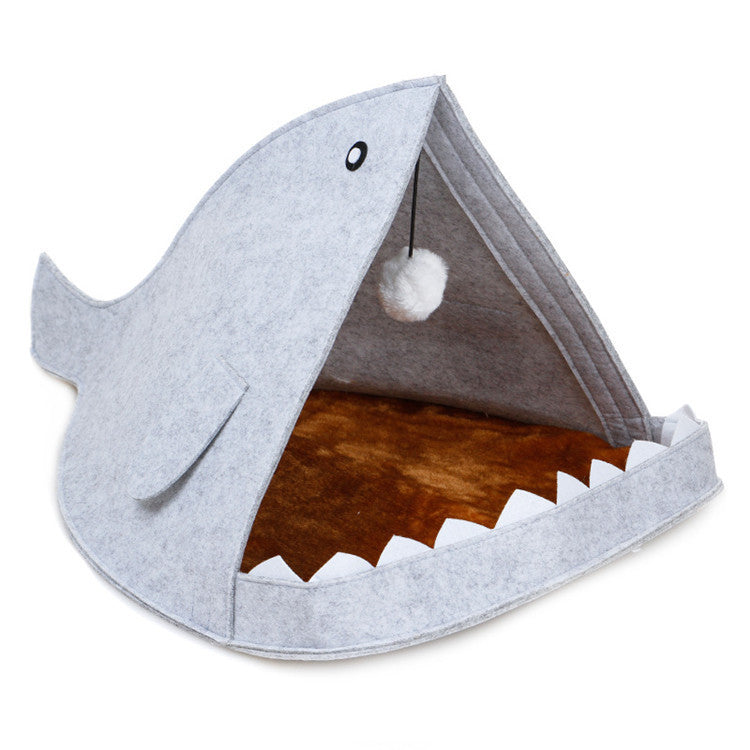 KFX-3008189 Shark Design Pet Nest House in Blue and Grey, Eco-Friendly Felt Material, Perfect for Pets Up to 8kg