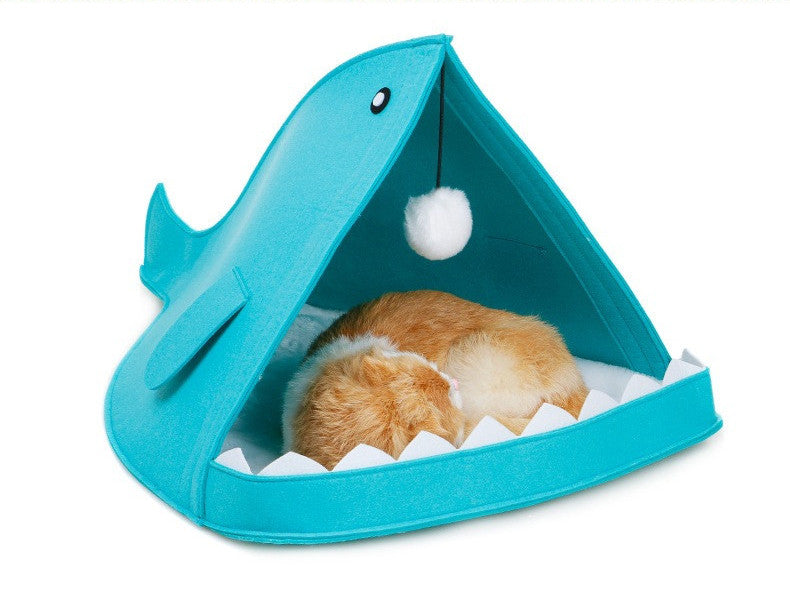 KFX-3008189 Shark Design Pet Nest House in Blue and Grey, Eco-Friendly Felt Material, Perfect for Pets Up to 8kg