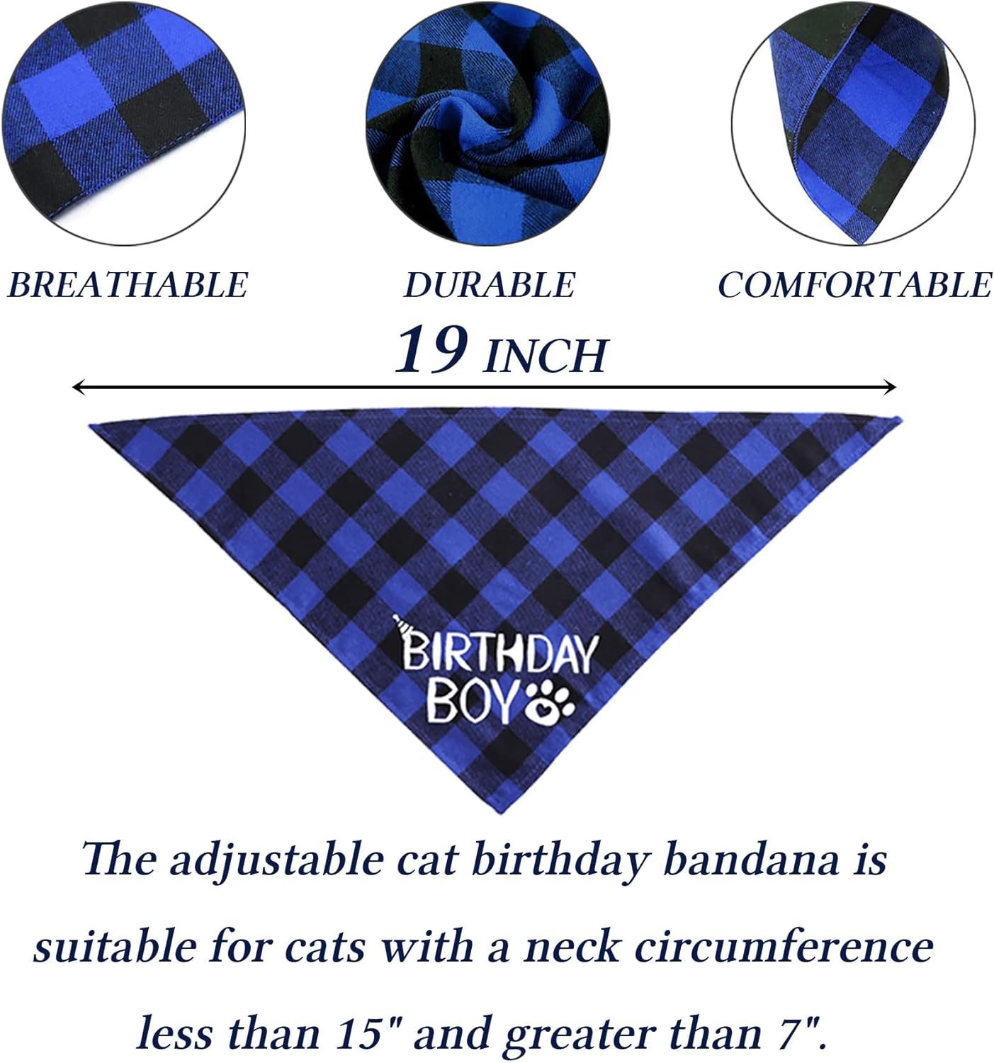 KFX-3010493 Sapphire Blue & Rose Red Cartoon Pet Birthday Hat, Triangle Scarf, Bow Tie Set