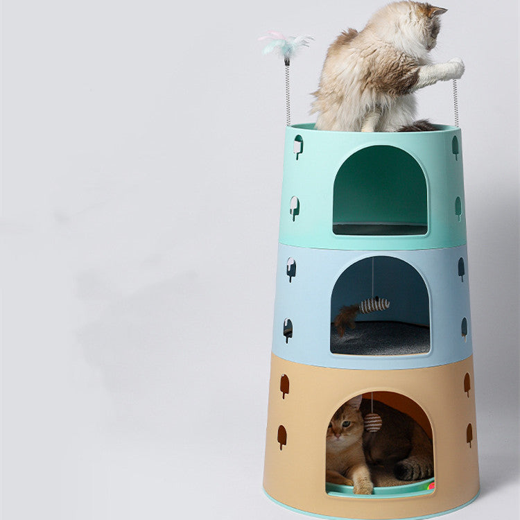 KFX-3013181 Cat Climbing Frame with Integrated Multi-Chamber Design for Play and Sleep
