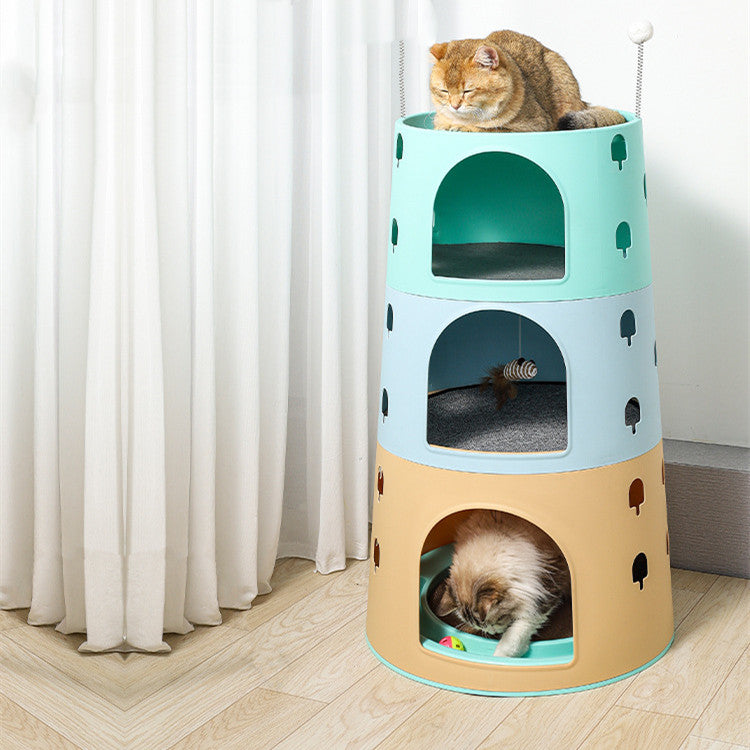 KFX-3013181 Cat Climbing Frame with Integrated Multi-Chamber Design for Play and Sleep