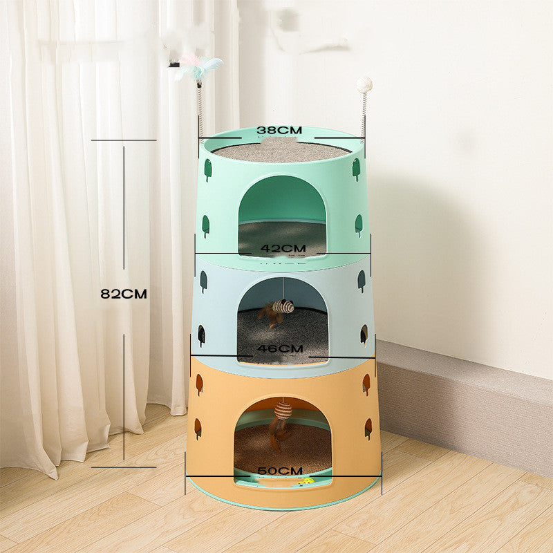 KFX-3013181 Cat Climbing Frame with Integrated Multi-Chamber Design for Play and Sleep