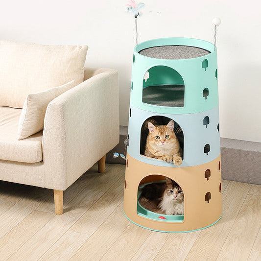 KFX-3013181 Cat Climbing Frame with Integrated Multi-Chamber Design for Play and Sleep